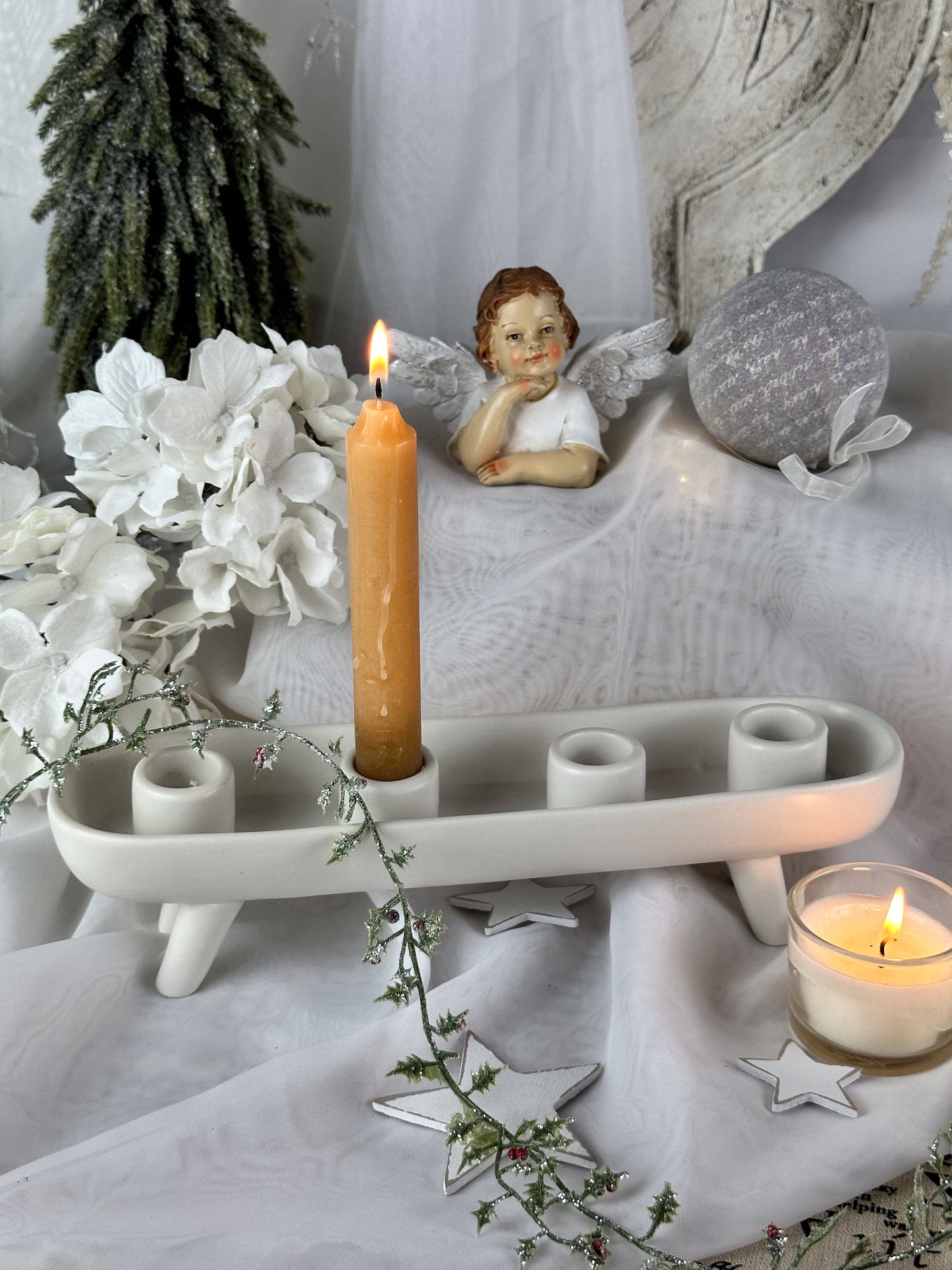 KERZENHALTER ADVENT WEIß