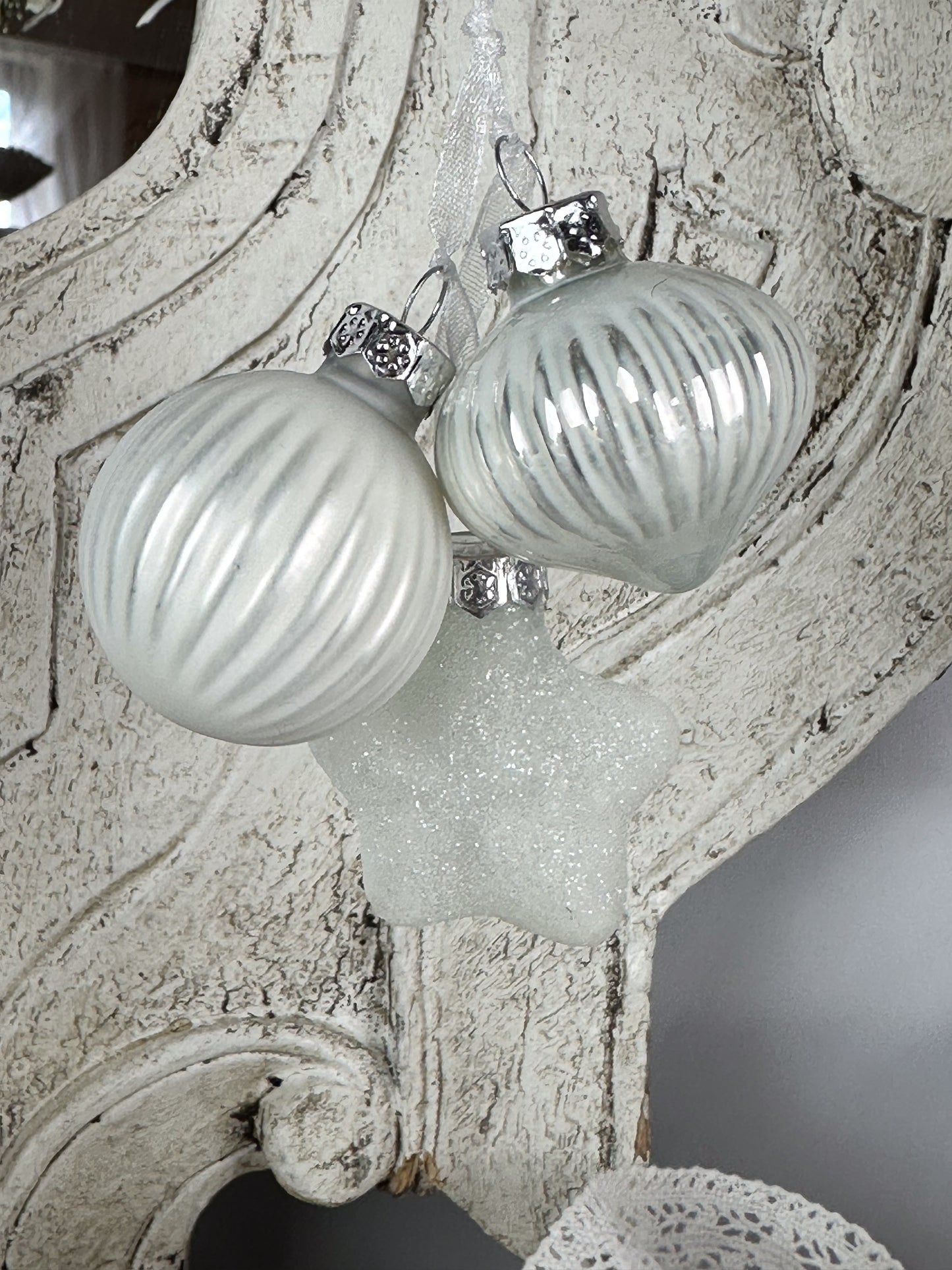 3er SET MINI BAUMKUGEL SILBER MATT