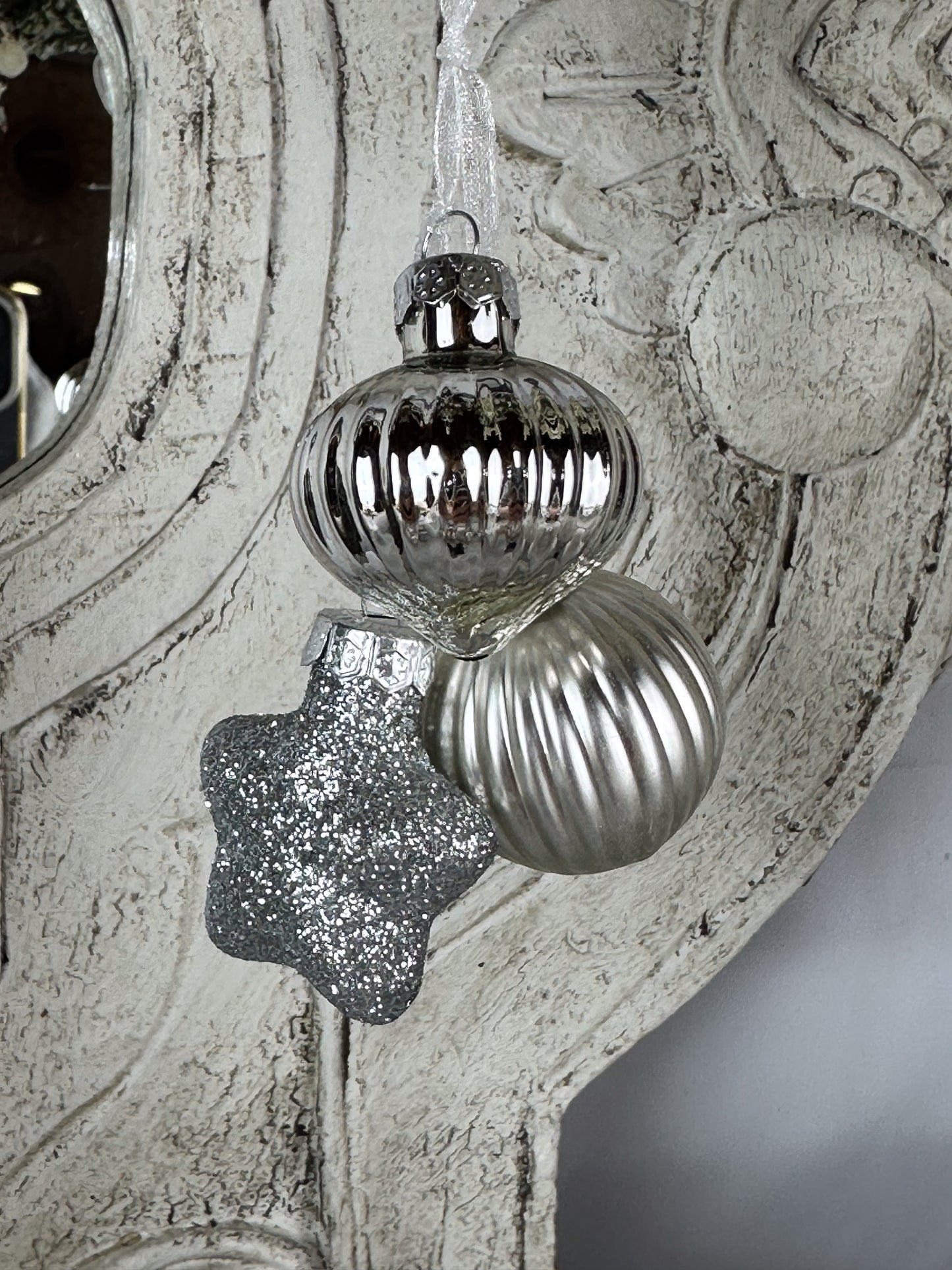 3er SET MINI BAUMKUGEL SILBER