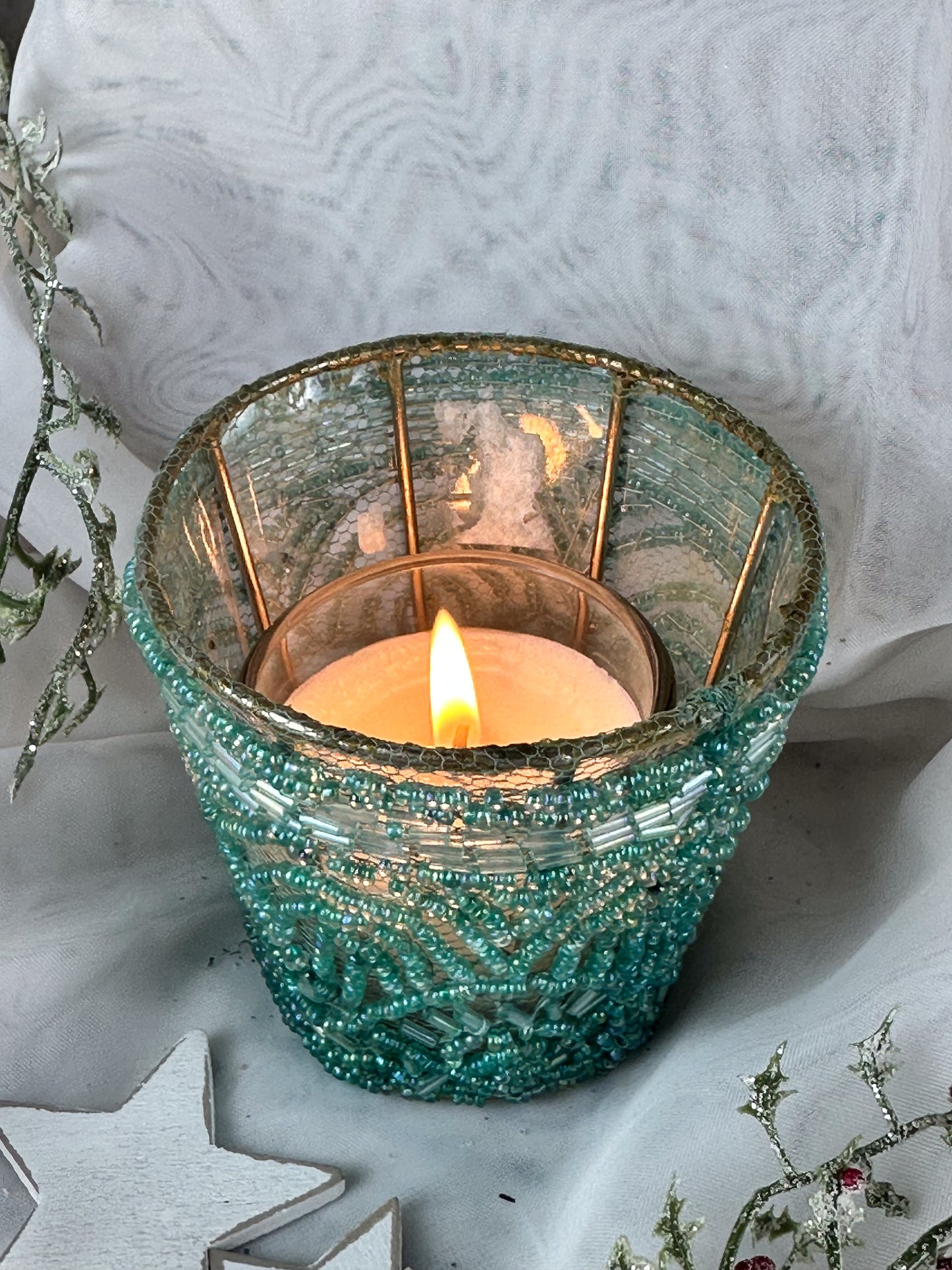 TEELICHTHALTER PERLEN GRÜN
