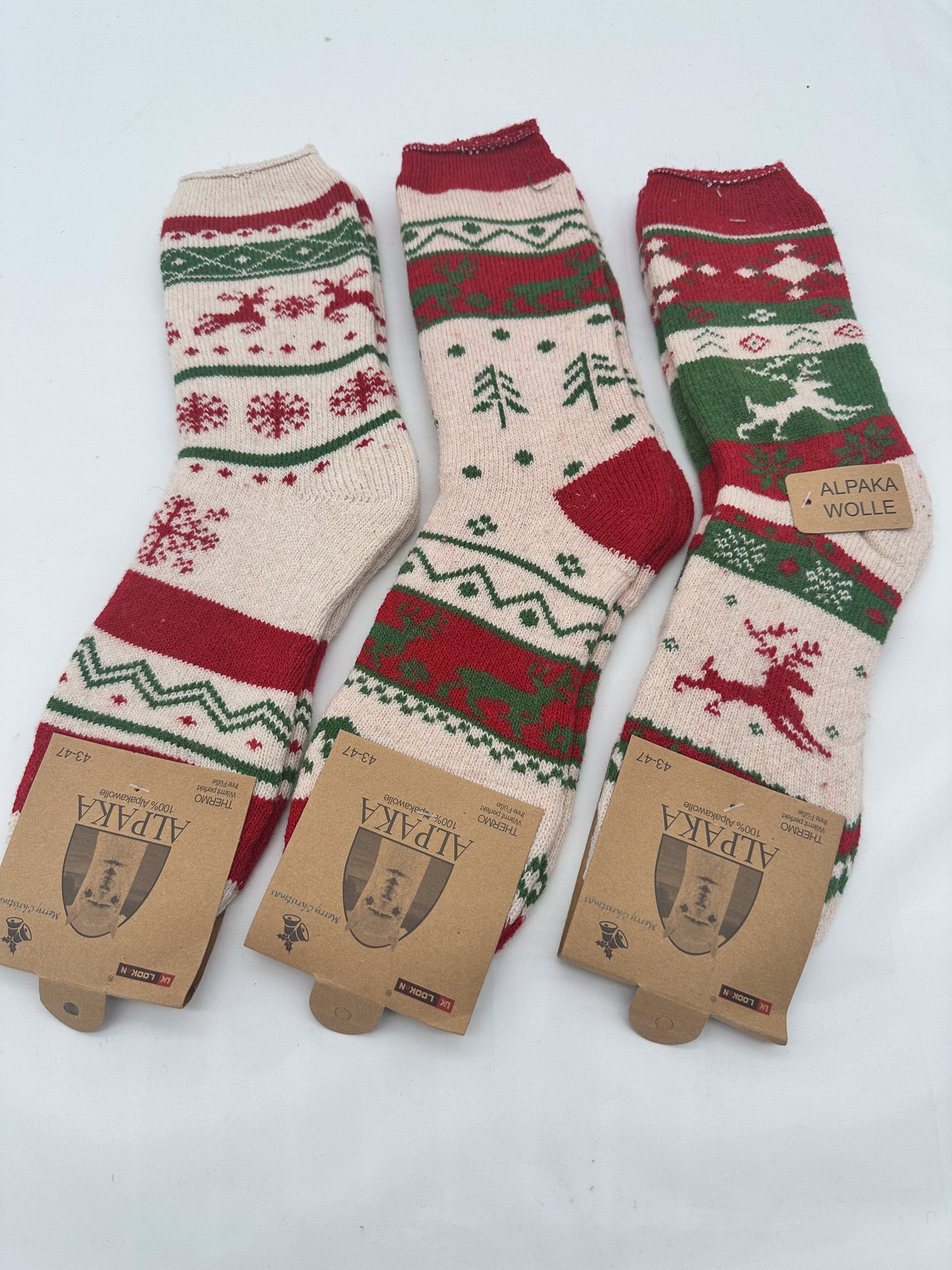 3er PACK ALPAKA Socken Weihnachtsmuster Damen & Herren