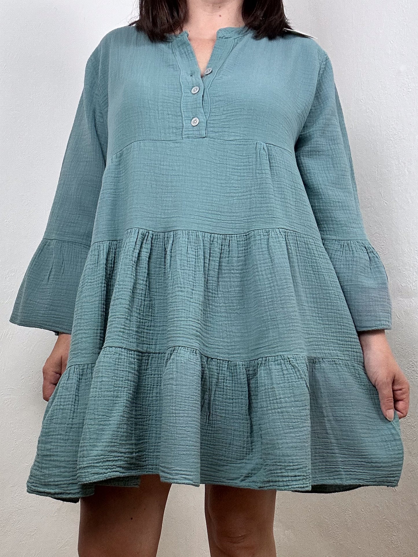 MUSSELIN TUNIKA KLEID ELSA SALBEI GRÜN