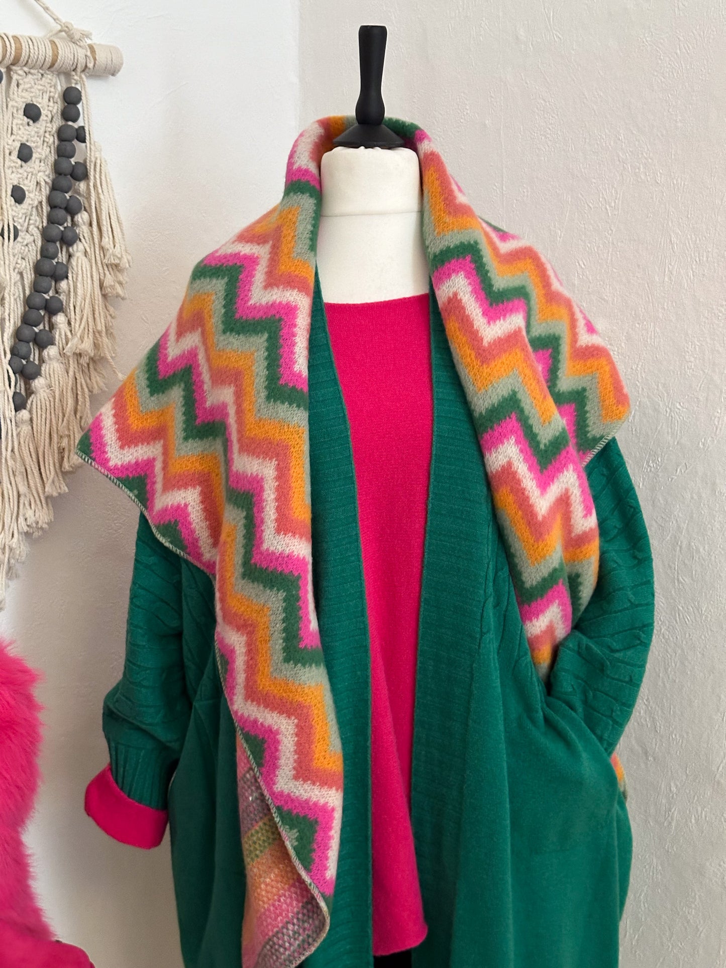 XL DREIECKSSCHAL EMILIE Pink / Senf / Grün