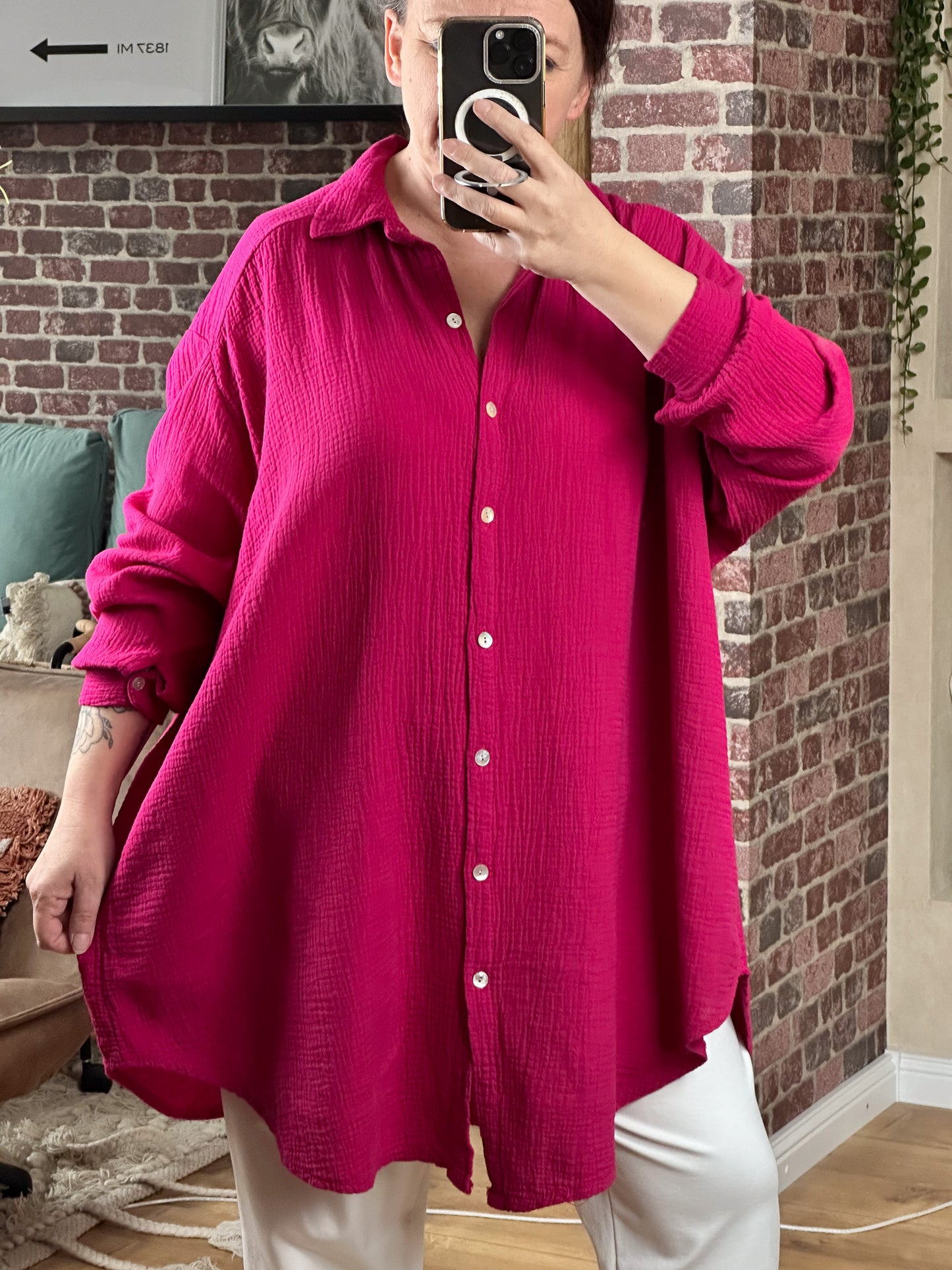 MUSSELIN ULTRA OVERSIZE BLUSE LONG versch. Farben