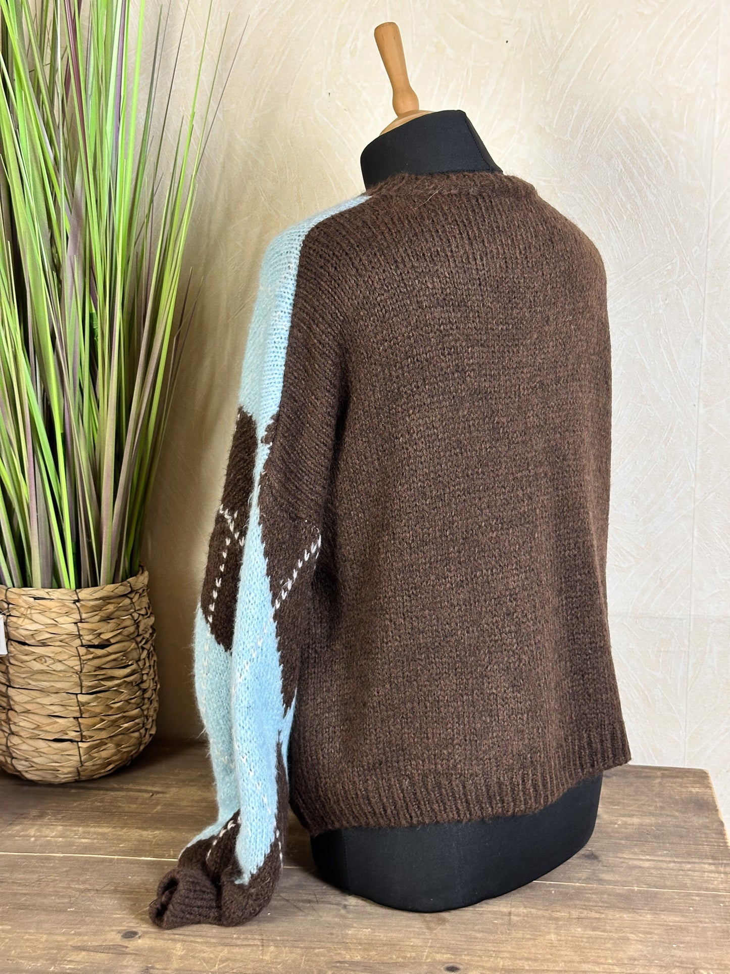 MIONI OVERSIZE PULLOVER RAUTEN MUSTER Blau - Braun