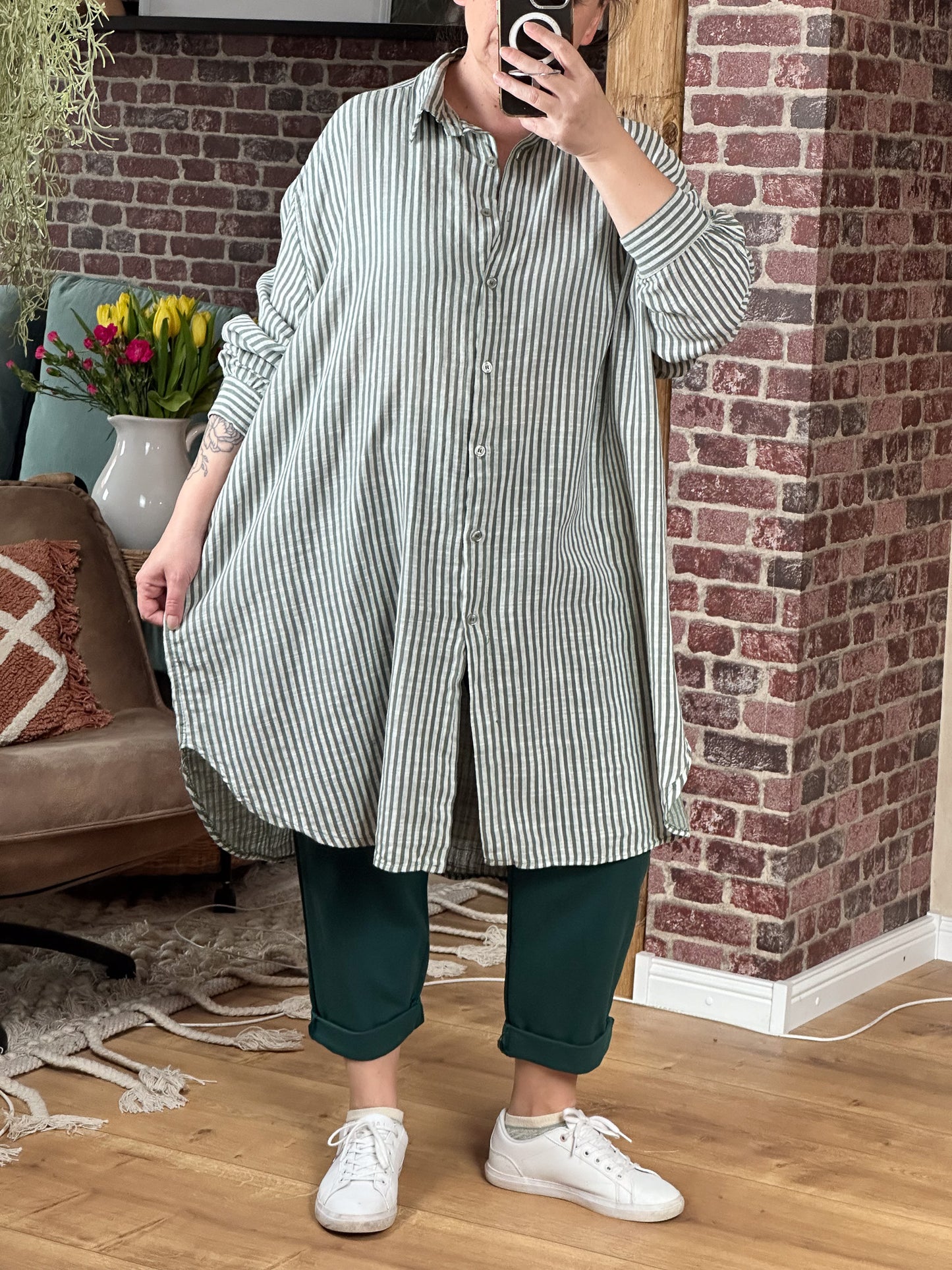 LONGHEMD / KLEID GESTREIFT CLEO OLIV