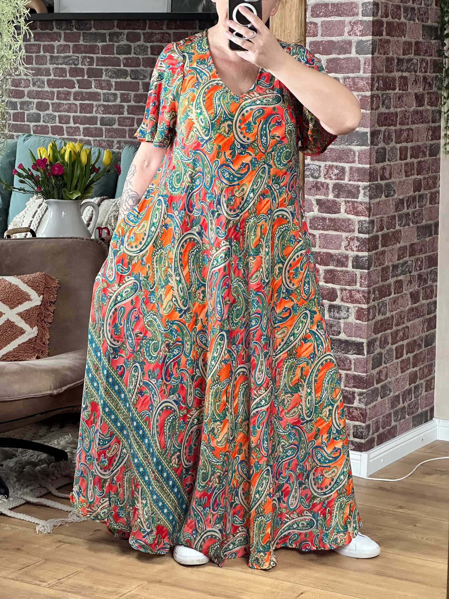 BOHO MAXIKLEID SUTRA GRÜN - ORANGE