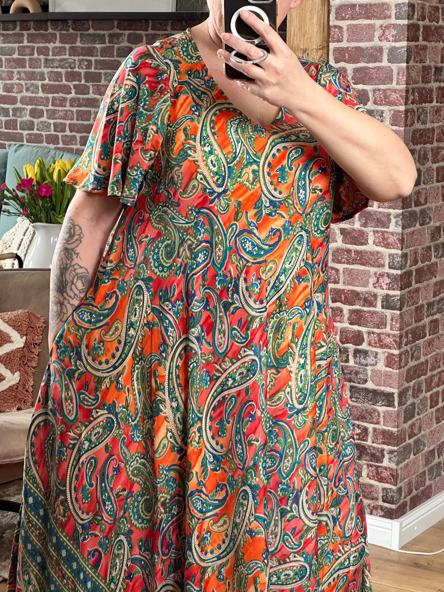 BOHO MAXIKLEID SUTRA GRÜN - ORANGE