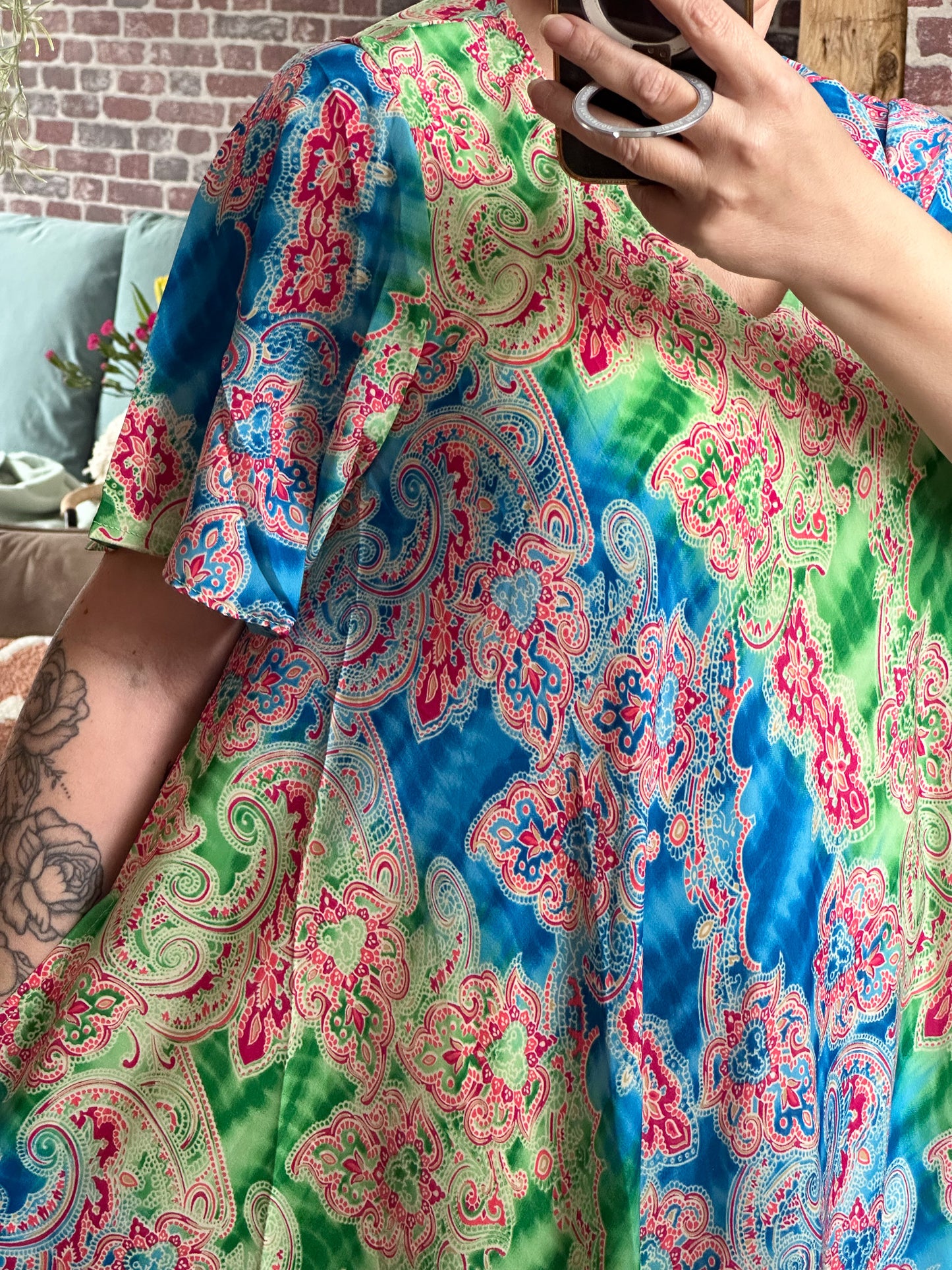 BOHO MAXIKLEID SUTRA BLAU GRÜN PINK