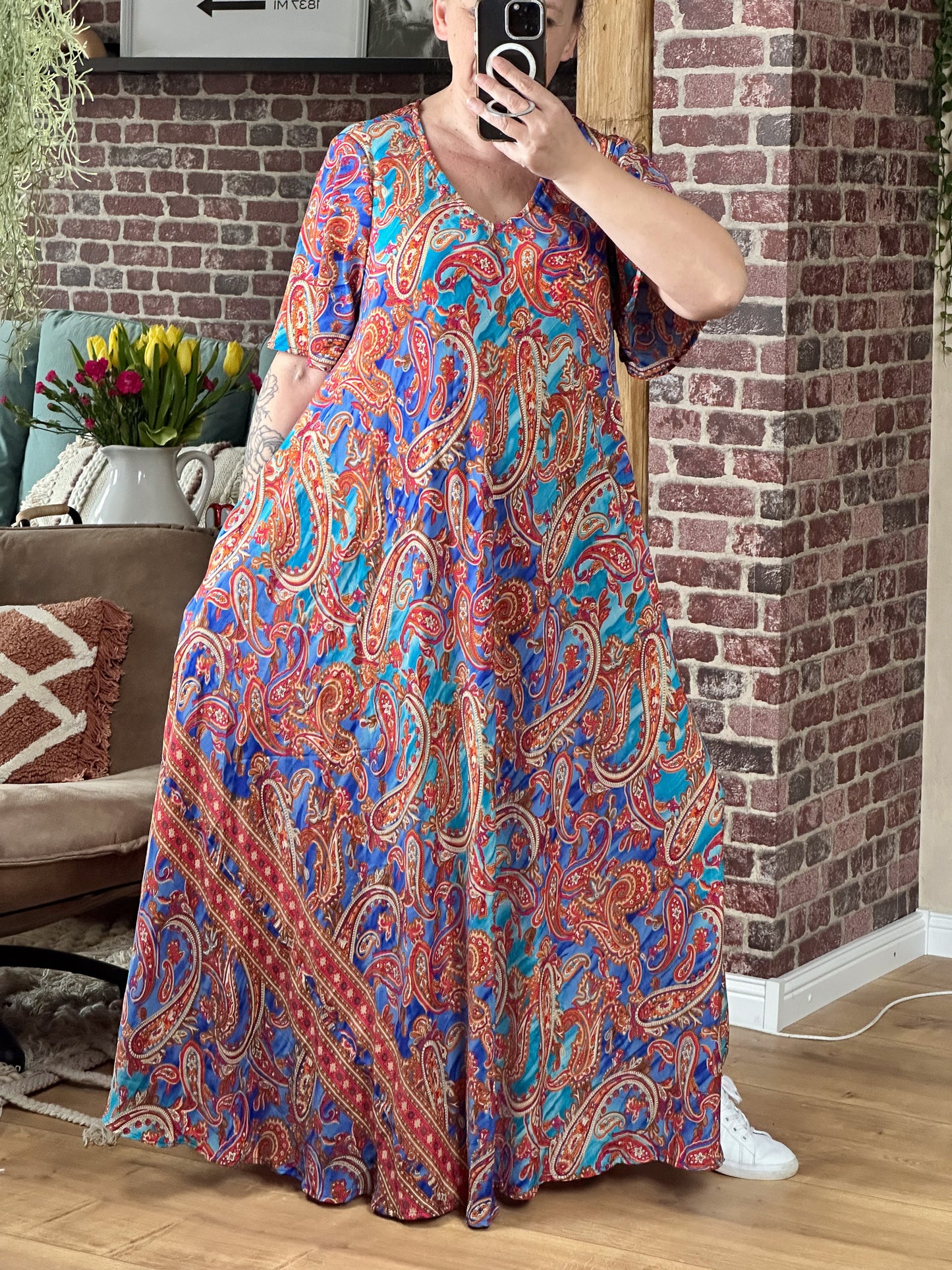 BOHO MAXIKLEID SUTRA LILA TÜRKIS