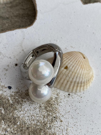 Cocktail - Stretch - Ring Silber Perlen