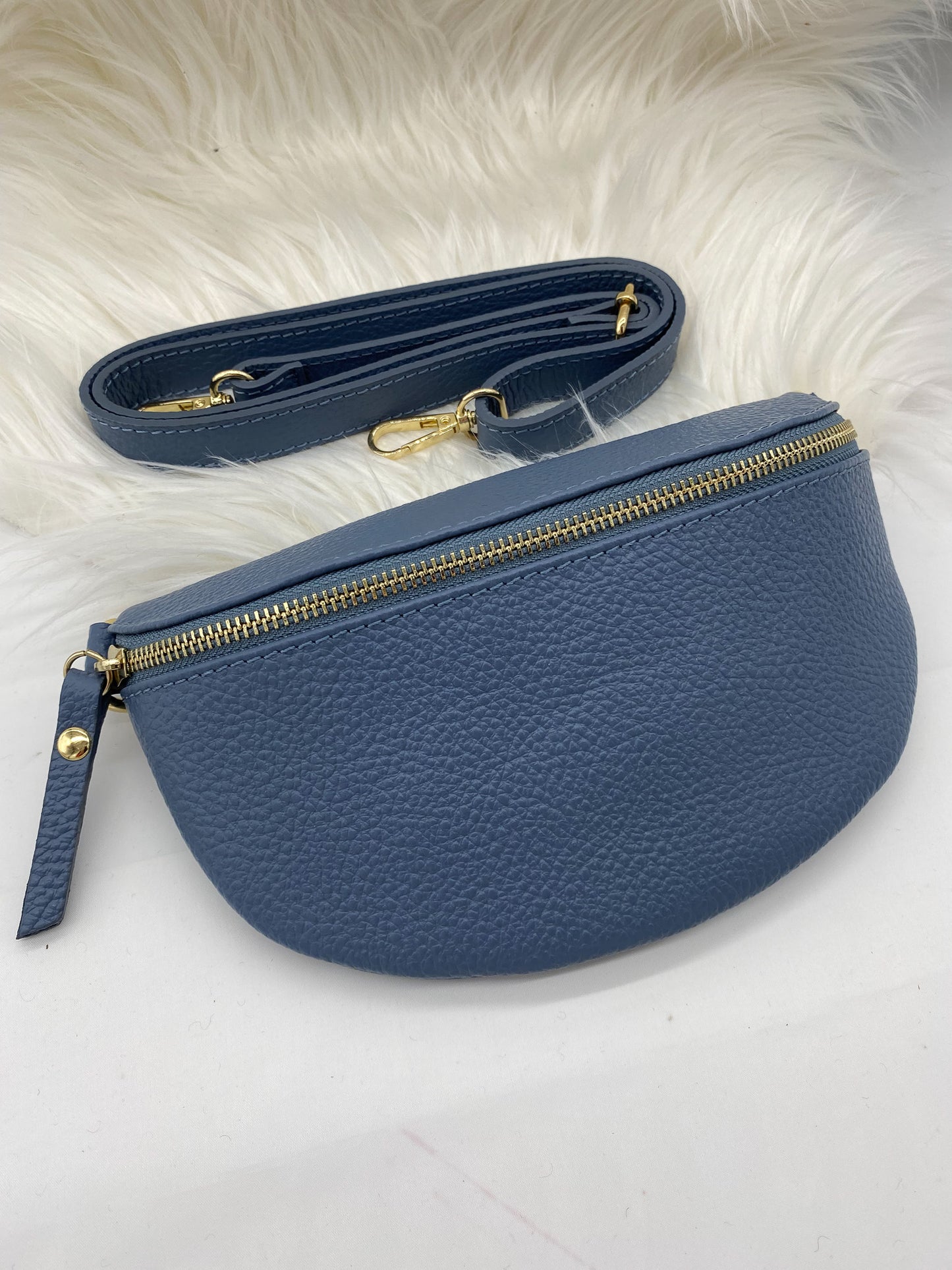 BORSE IN PELLE STANDARD LEDER BAUCHTASCHE JEANSBLAU