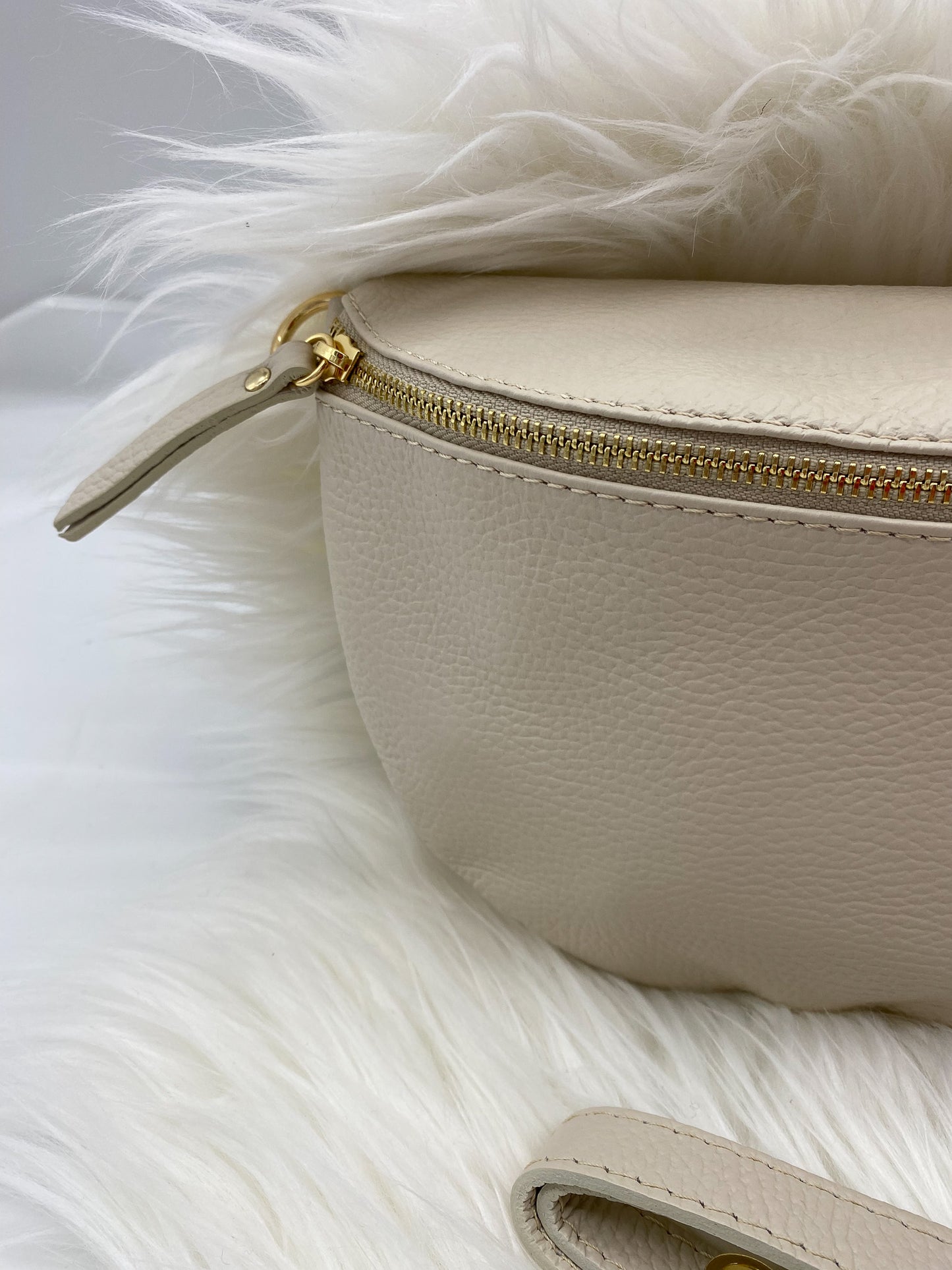 BORSE IN PELLE LARGE LEDER BAUCHTASCHE BEIGE / CREME