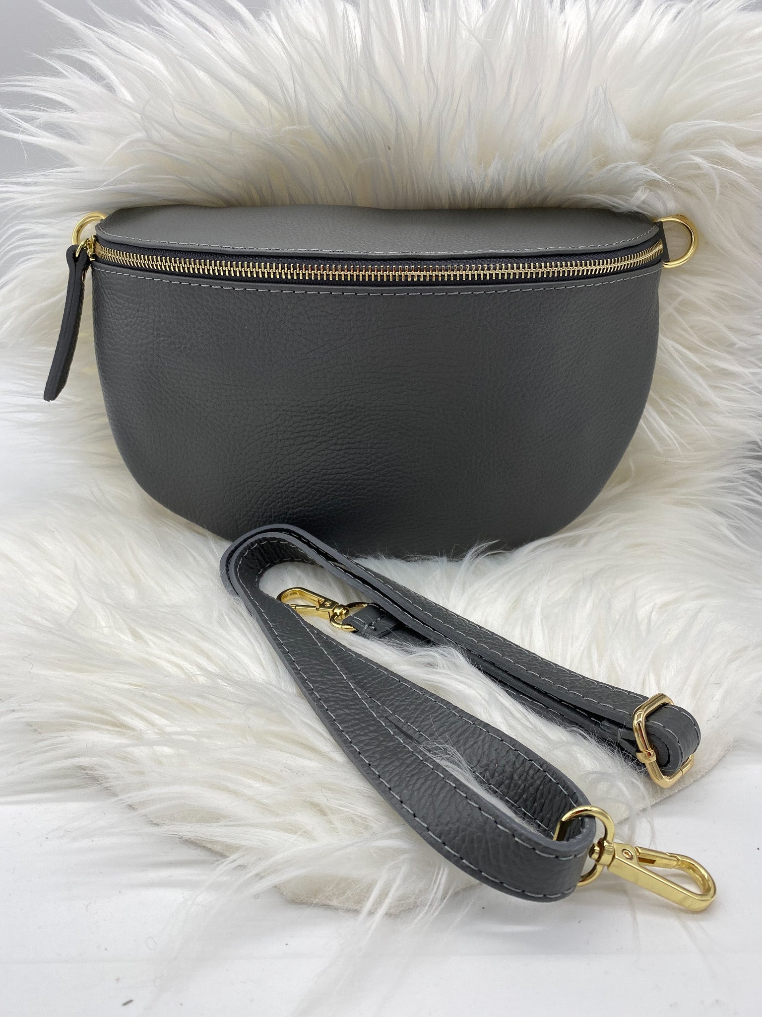 BORSE IN PELLE LARGE LEDER BAUCHTASCHE GRAU – jamalto