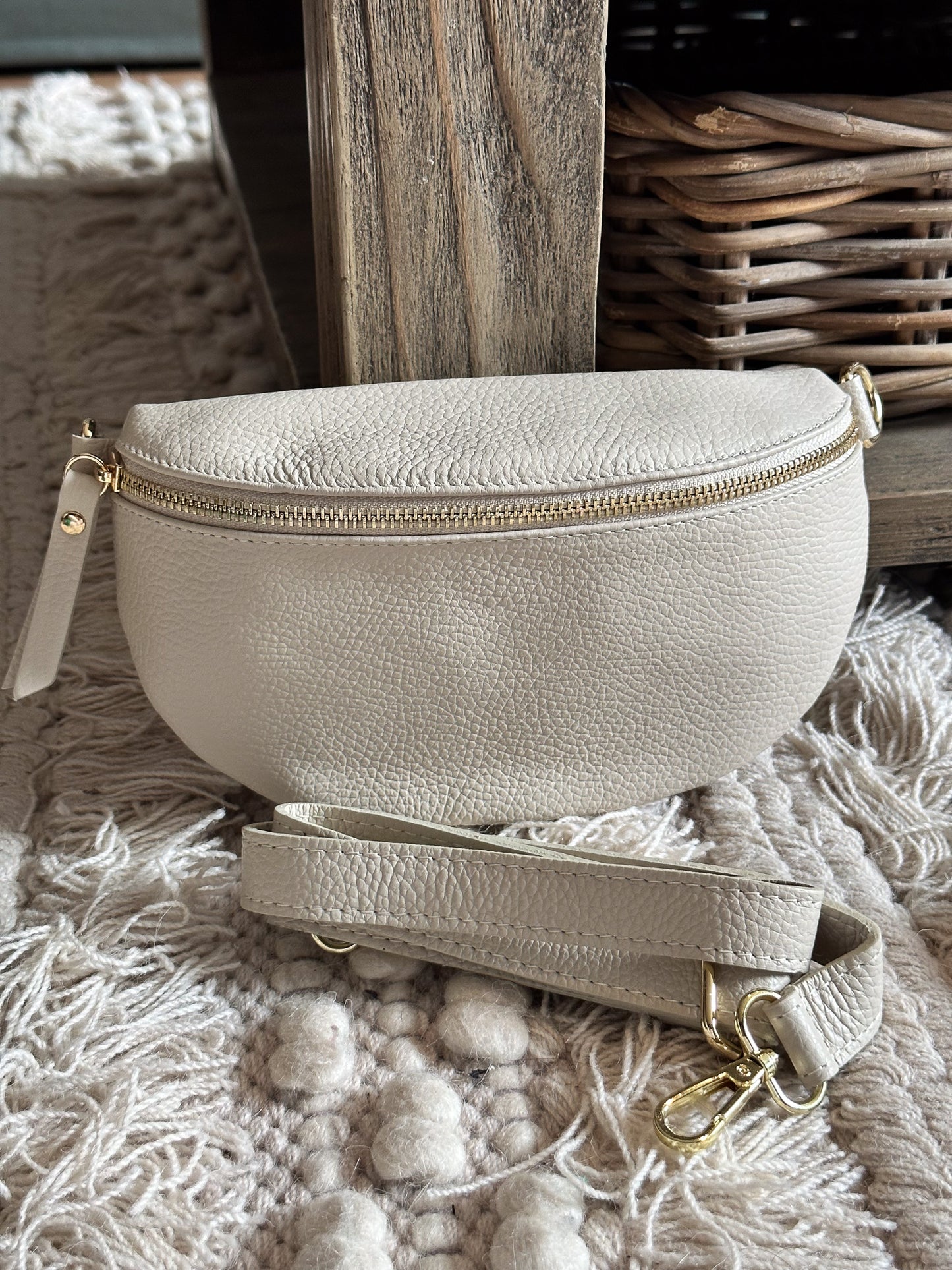 BORSE IN PELLE STANDARD LEDER BAUCHTASCHE CREME / BEIGE