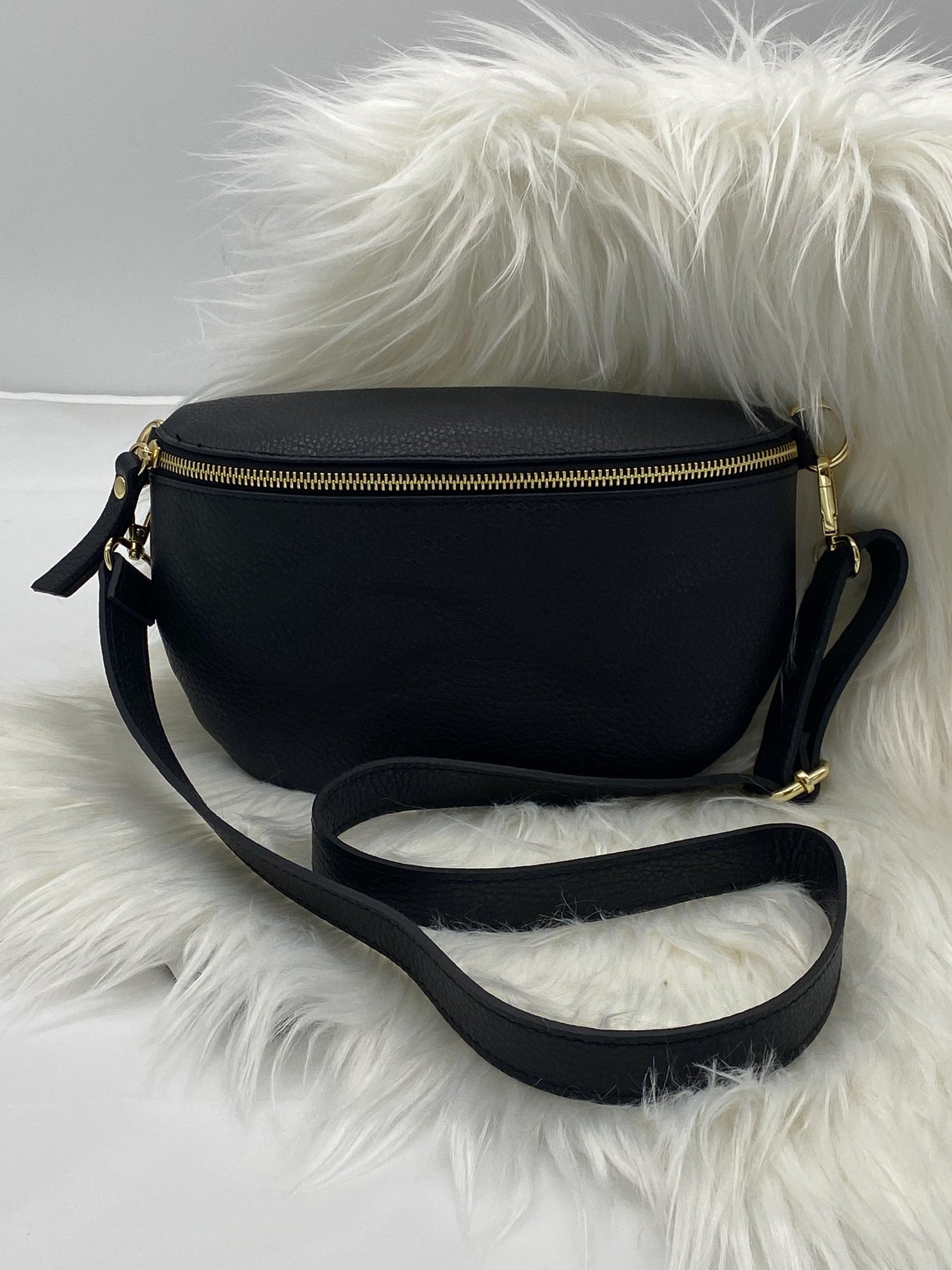 BORSE IN PELLE MEDIUM LEDER BAUCHTASCHE SCHWARZ