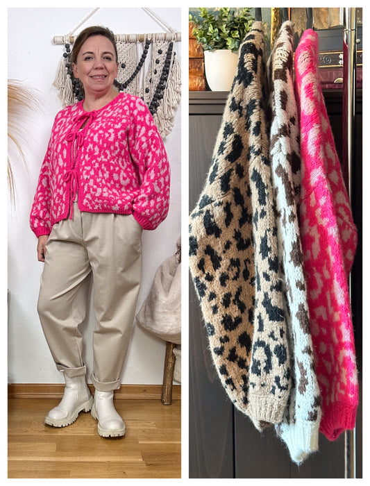 CARDIGAN MIT SCHLEIFEN LEOPARD