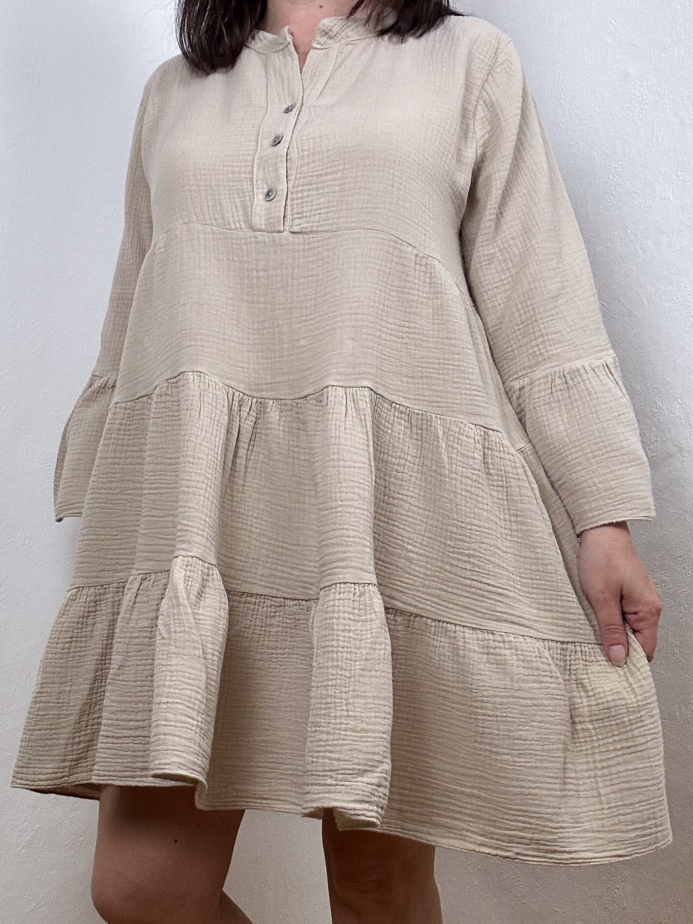 MUSSELIN TUNIKA KLEID ELSA BEIGE