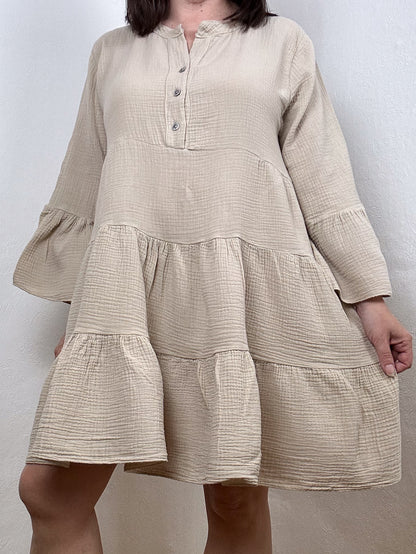 MUSSELIN TUNIKA KLEID ELSA BEIGE