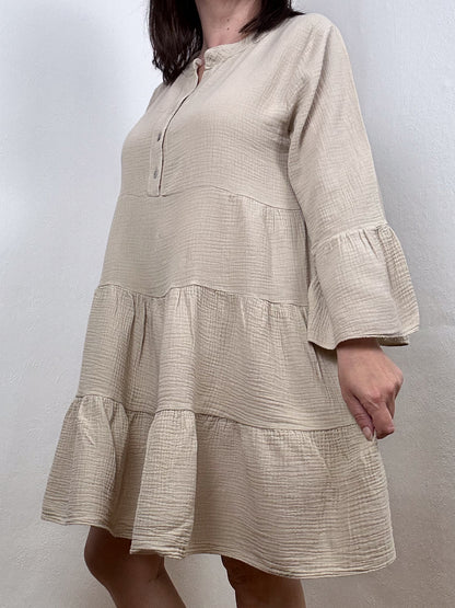 MUSSELIN TUNIKA KLEID ELSA BEIGE