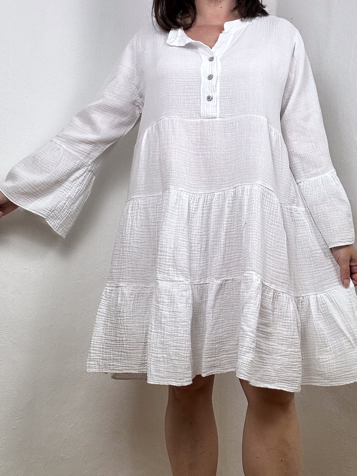 Musselin-Kleid, A-Linie, Tunika-Ausschnitt, Halbarm, neongrün | Ulla Popken Musselin-Kleid, A-Linie, Tunika-Ausschnitt, Halbarm, neongrün | Ulla Popken