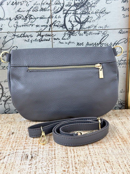 LEDER BAUCHTASCHE MEDIUM PLUS DKL. GRAU