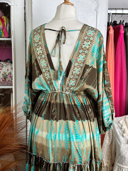 BOHO MAXIKLEID ROMINA V-NECK BRAUN MINT