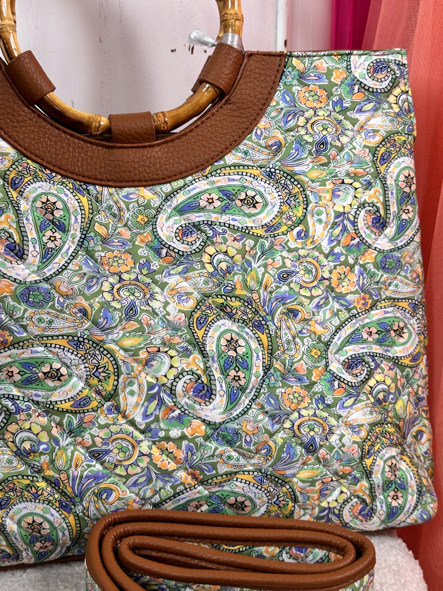 POTRI HANDTASCHE PAISLEY GRÜN GESTEPPT