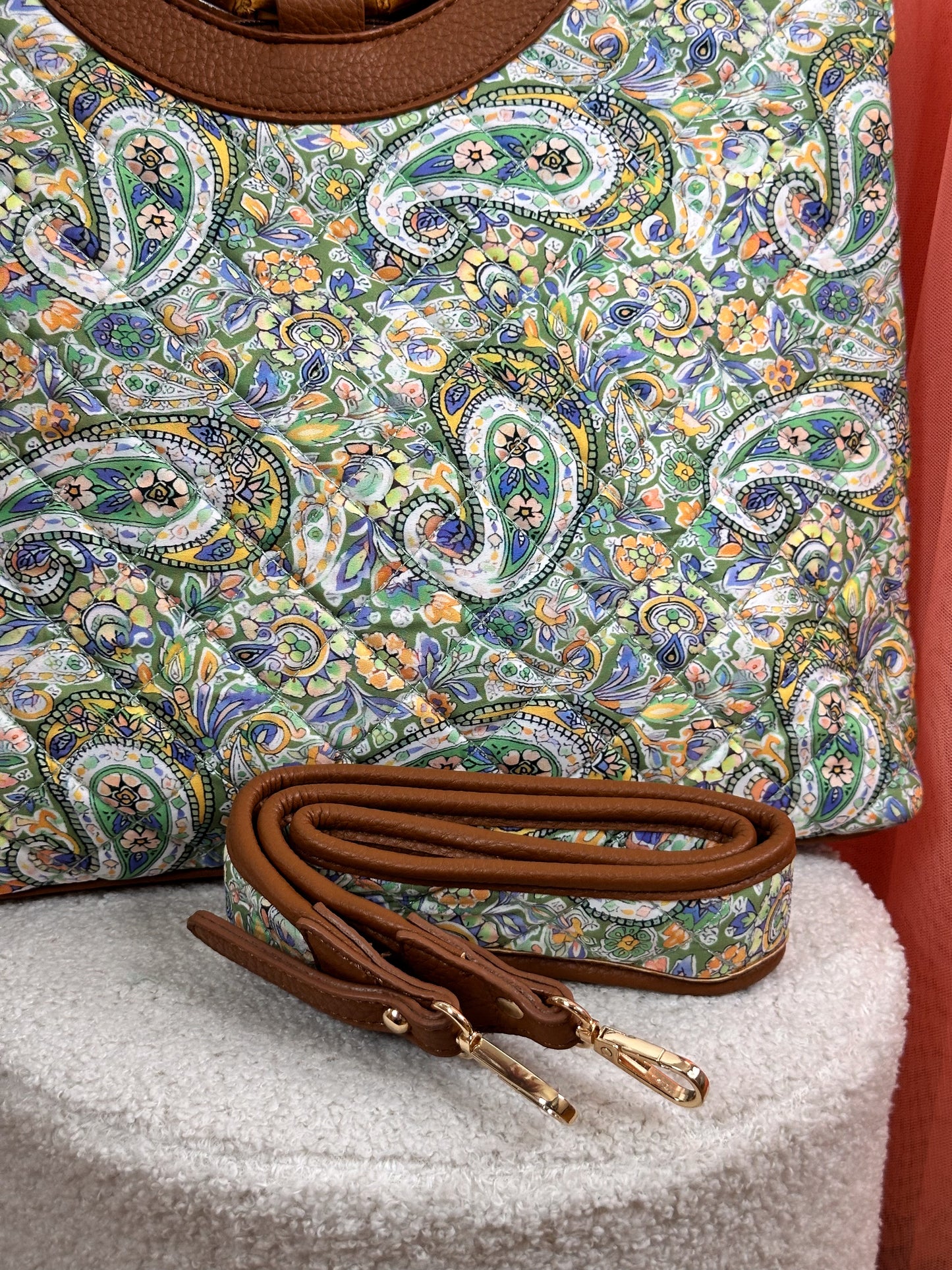 POTRI HANDTASCHE PAISLEY GRÜN GESTEPPT