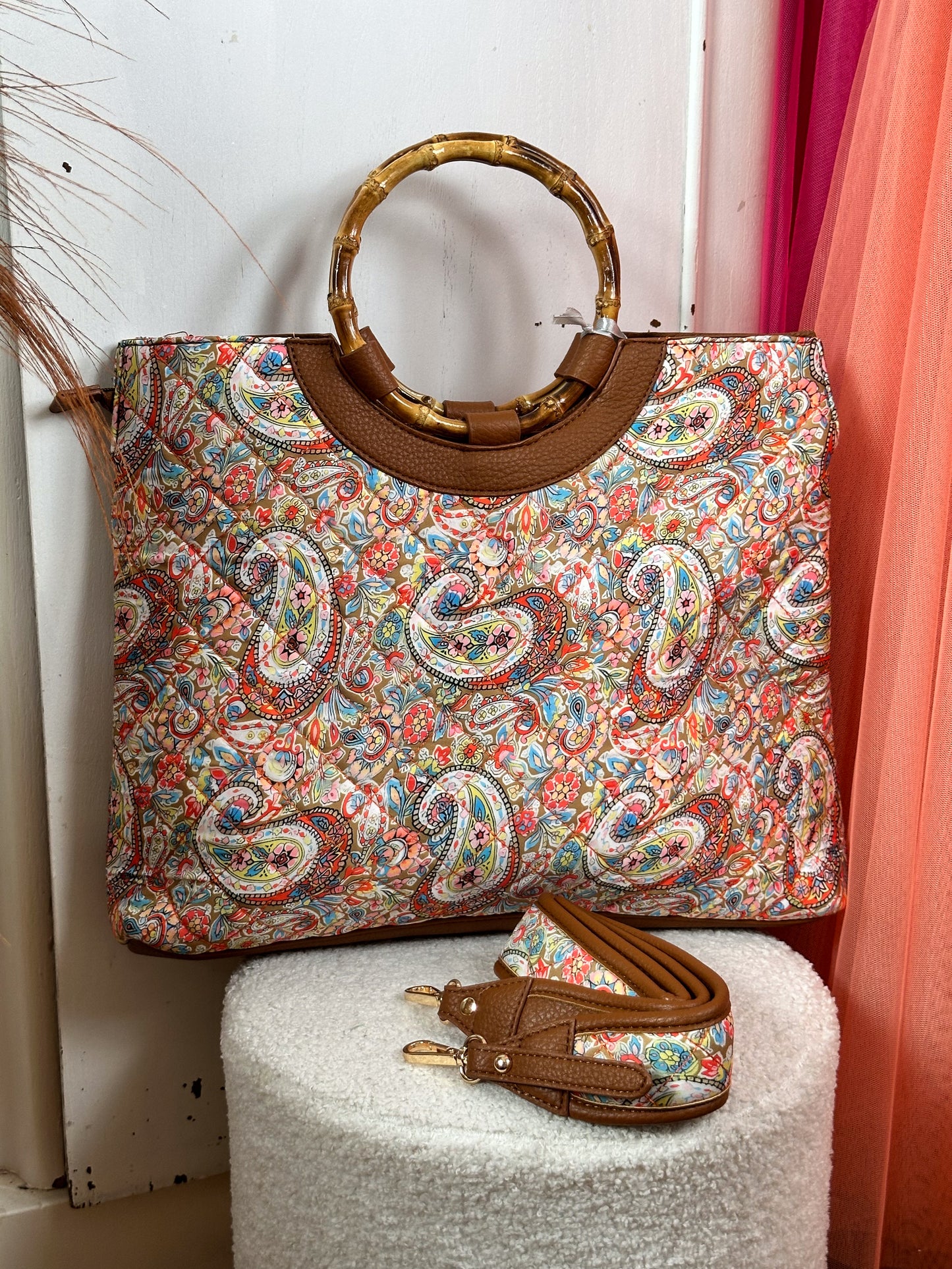 POTRI HANDTASCHE PAISLEY BRAUN GESTEPPT