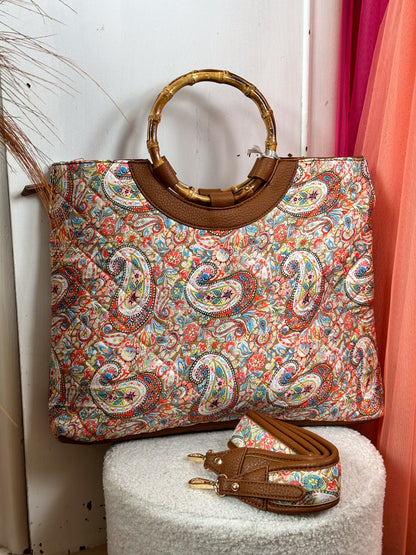 POTRI HANDTASCHE PAISLEY BRAUN GESTEPPT