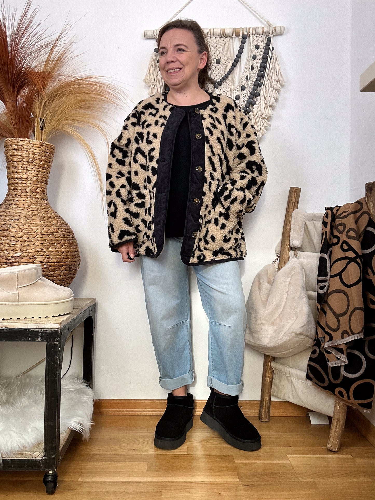 MIONI TEDDYFELL JACKE LEOPARD