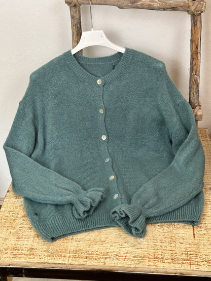 ALPAKA CARDIGAN MIT RÜSCHENÄRMEL