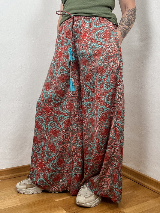 WEITE BOHO HOSE FREYA TÜRKIS / ROSA