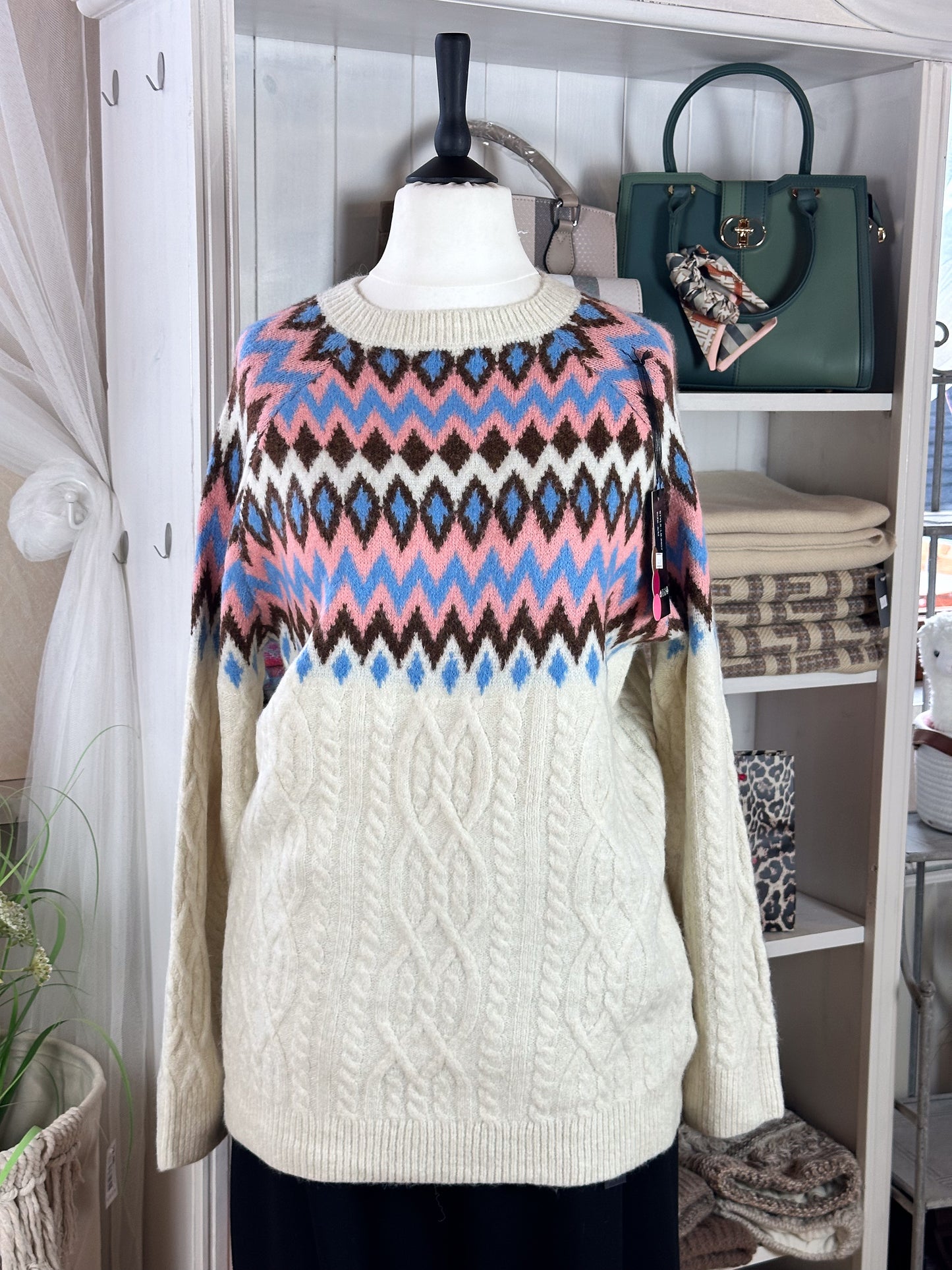 PULLOVER NORWEGER & ZOPFMUSTER CREME
