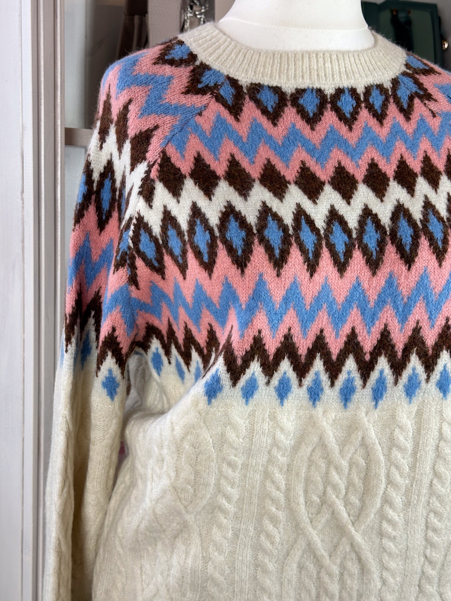 PULLOVER NORWEGER & ZOPFMUSTER CREME