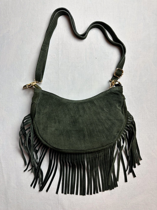 BORSE IN PELLE WILDLEDER TASCHE MIT FRANSEN versch. Farben