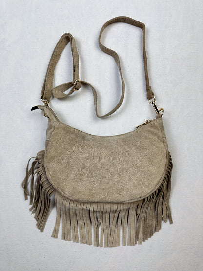 BORSE IN PELLE WILDLEDER TASCHE MIT FRANSEN versch. Farben