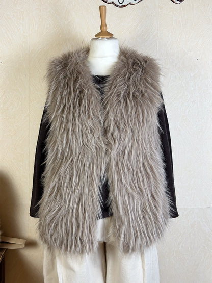 LANGHAAR KUNSTFELL WESTE Beige