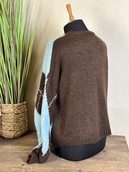 MIONI OVERSIZE PULLOVER RAUTEN MUSTER Blau - Braun