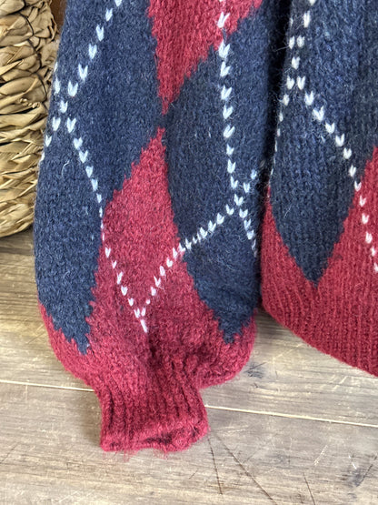 MIONI OVERSIZE PULLOVER RAUTEN MUSTER Blau - Bordeaux Rot