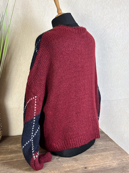 MIONI OVERSIZE PULLOVER RAUTEN MUSTER Blau - Bordeaux Rot
