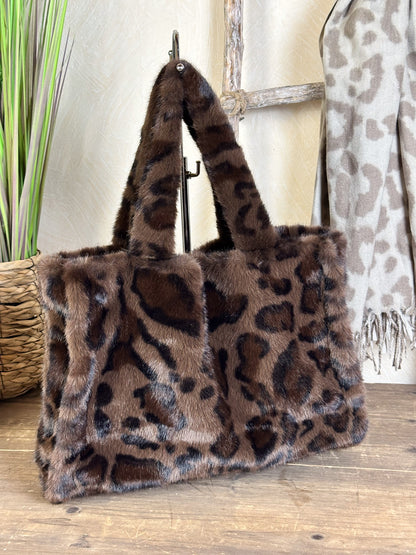 KLEINE FELLTASCHE LEOPARD DUNKEL